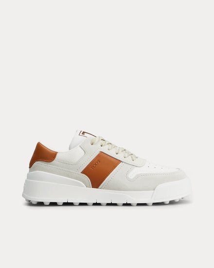 Tod's Logo Stamped Side Leather White / Brown Low Top Sneakers - 1