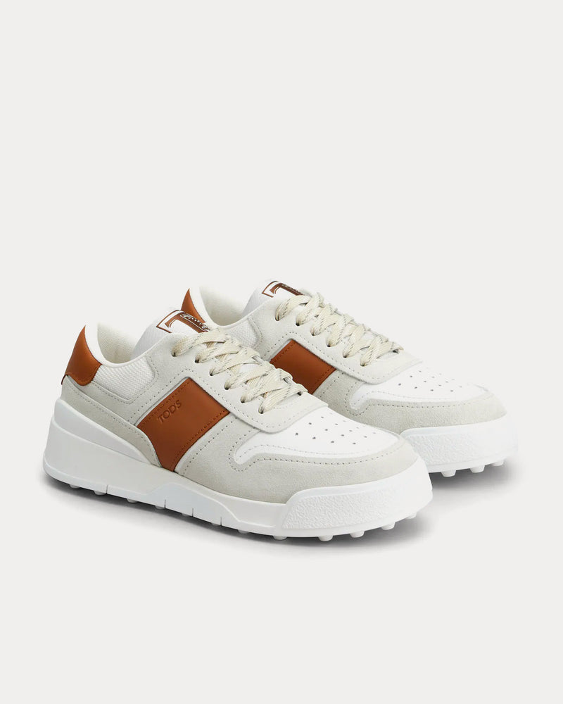 Tod's Logo Stamped Side Leather White / Brown Low Top Sneakers - 2