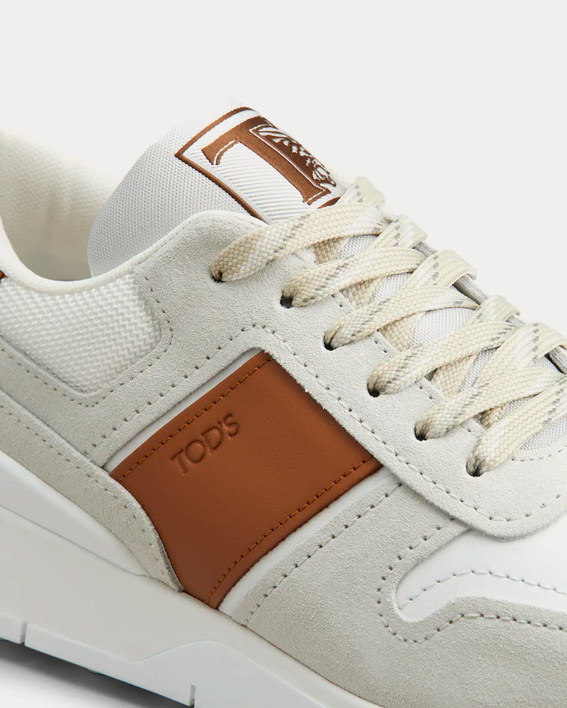 Tod's Logo Stamped Side Leather White / Brown Low Top Sneakers - 5