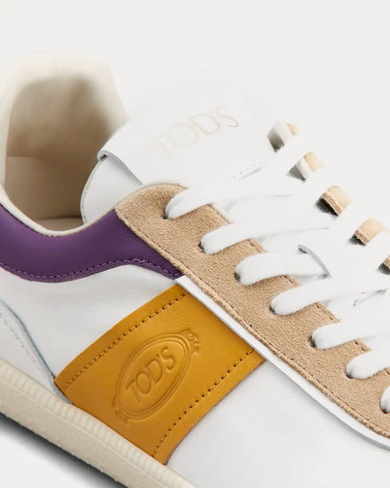 Tod's Tabs Smooth Leather & Suede White / Yellow / Violet Low Top Sneakers - 5