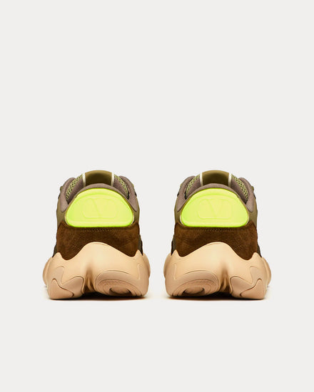 Valentino Garavani Bubbleback Mesh & Suede Amy Green / Brown / Neon Yellow Low Top Sneakers - 4