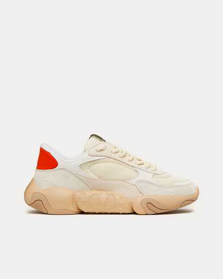 Valentino Garavani Bubbleback Mesh & Suede White / Cream / Orange Low Top Sneakers - 1