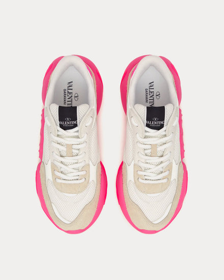 Valentino Garavani Bubbleback Mesh & Suede White / Ice / Neon Pink Low Top Sneakers - 2