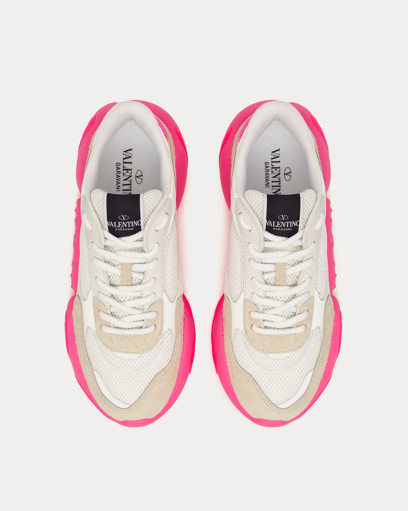 Valentino Garavani Bubbleback Mesh & Suede White / Ice / Neon Pink Low Top Sneakers - 2
