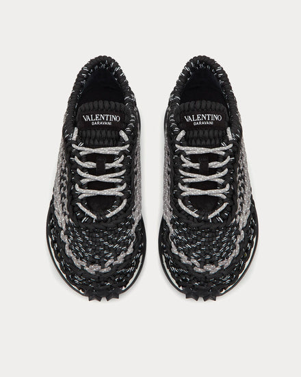 Valentino Men's Garavani Crochet Fabric Black Low Top Sneakers