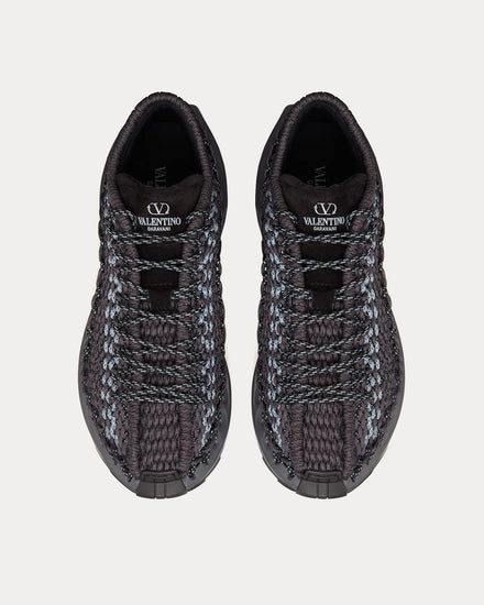 Valentino Garavani Outdoor Crochet Fabric & Suede Black / Grey Low Top Sneakers - 2