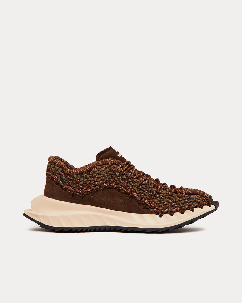 Valentino Garavani Outdoor Crochet Fabric & Suede Brown / Beige Low Top Sneakers - 1