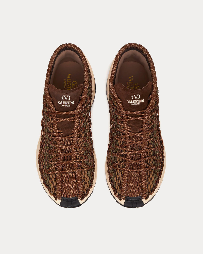 Valentino Garavani Outdoor Crochet Fabric & Suede Brown / Beige Low Top Sneakers - 2