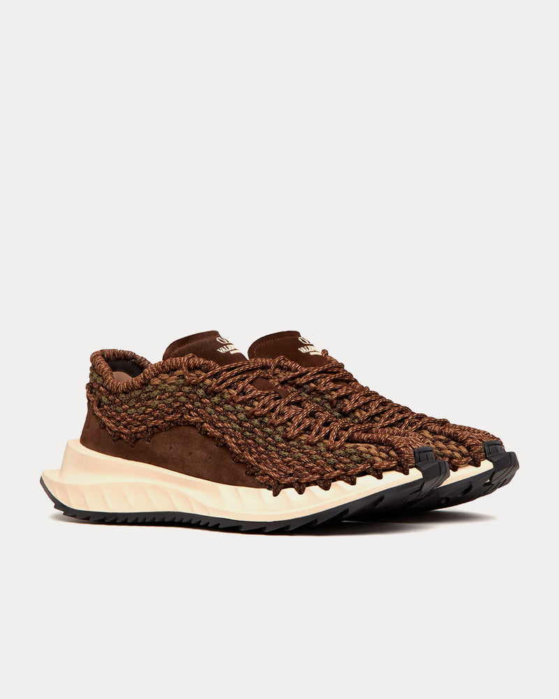Valentino Garavani Outdoor Crochet Fabric & Suede Brown / Beige Low Top Sneakers - 3