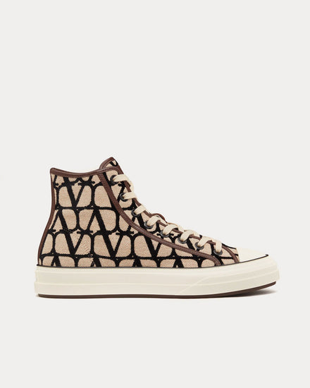 Valentino Toile Iconographe Totaloop Beige / Black High Top Sneakers - 1