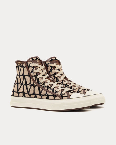 Valentino Toile Iconographe Totaloop Beige / Black High Top Sneakers - 3