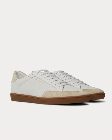 Saint Laurent SL/10 Suede-Trimmed Perforated Leather  White low top sneakers - 2