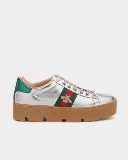 Gucci Ace leather platform Silver Low Top Sneakers - 1
