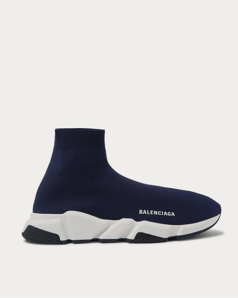 Balenciaga Men's Speed Sock Stretch-Knit Slip-On Navy high top