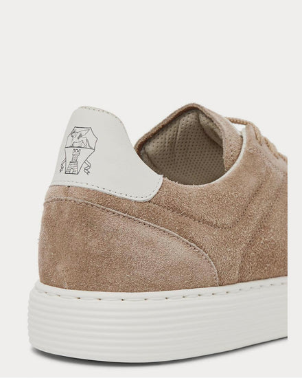 Brunello Cucinelli Leather-Trimmed Suede  Beige low top sneakers - 4