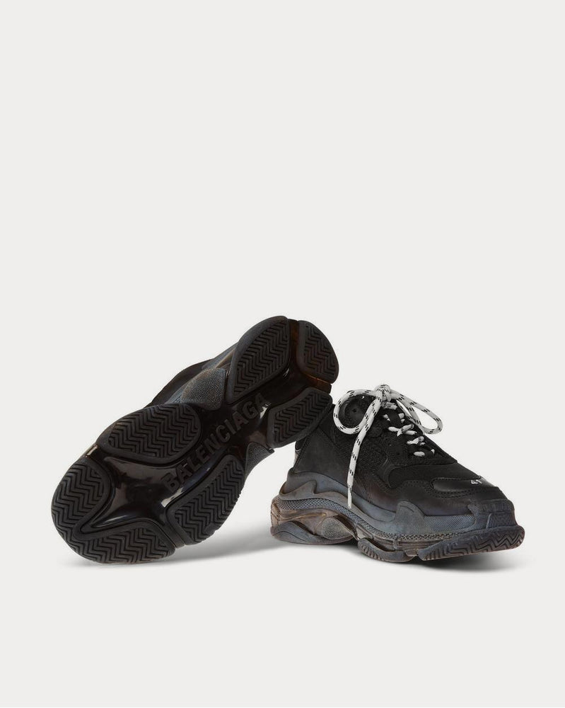 Balenciaga Triple S Clear Sole Mesh, Nubuck and Leather  Black low top sneakers - 3