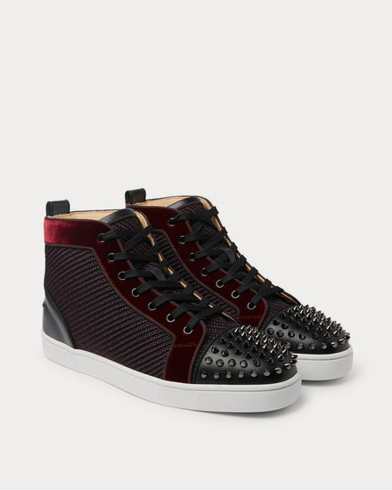 Christian Louboutin Lou Spikes Orlato Velvet, Raffia and Leather High-Top  Navy high top sneakers - 2