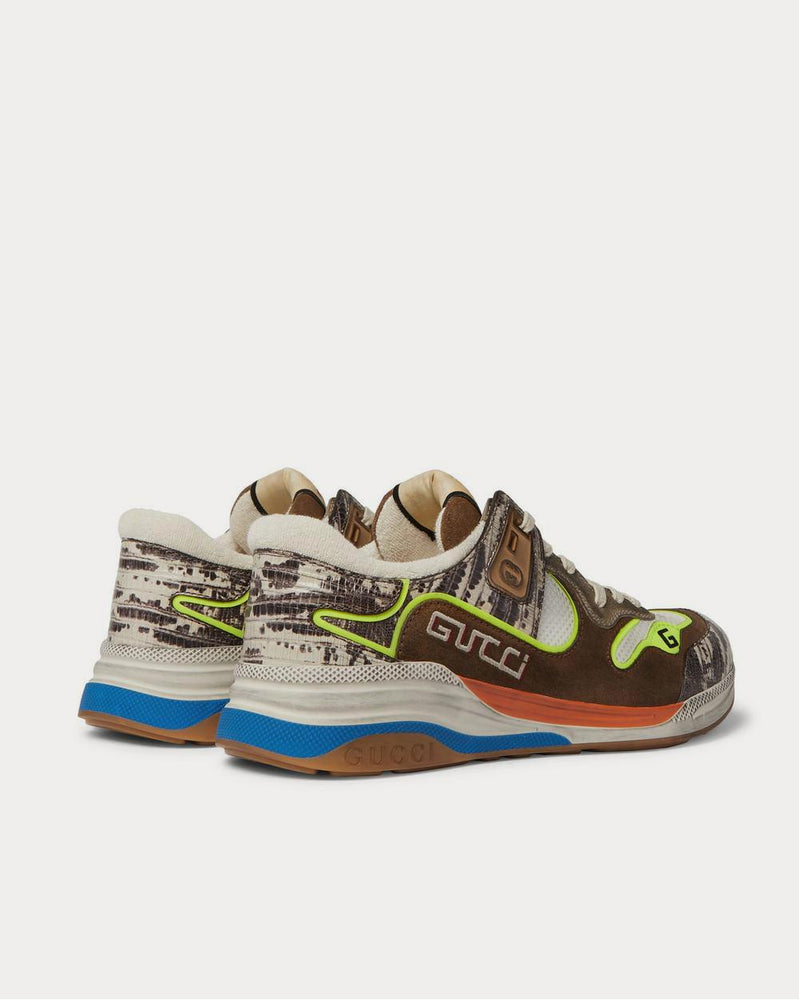Gucci Ultrapace Distressed Suede, Mesh and Snake-Effect Leather  Multi low top sneakers - 4