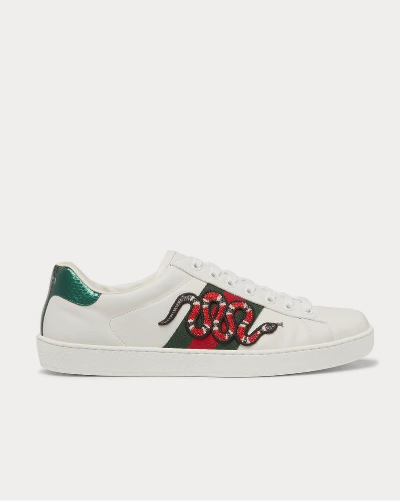 Gucci Ace Watersnake-Trimmed Appliquéd Leather  White low top sneakers - 1