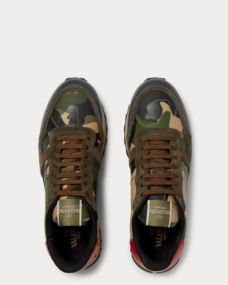 Valentino Rockrunner Camouflage-Print Canvas, Leather and Suede  Green low top sneakers - 6