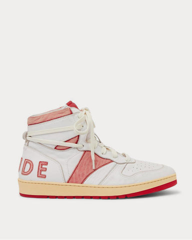 Rhude Rhecess Distressed Leather High-Top  Red high top sneakers