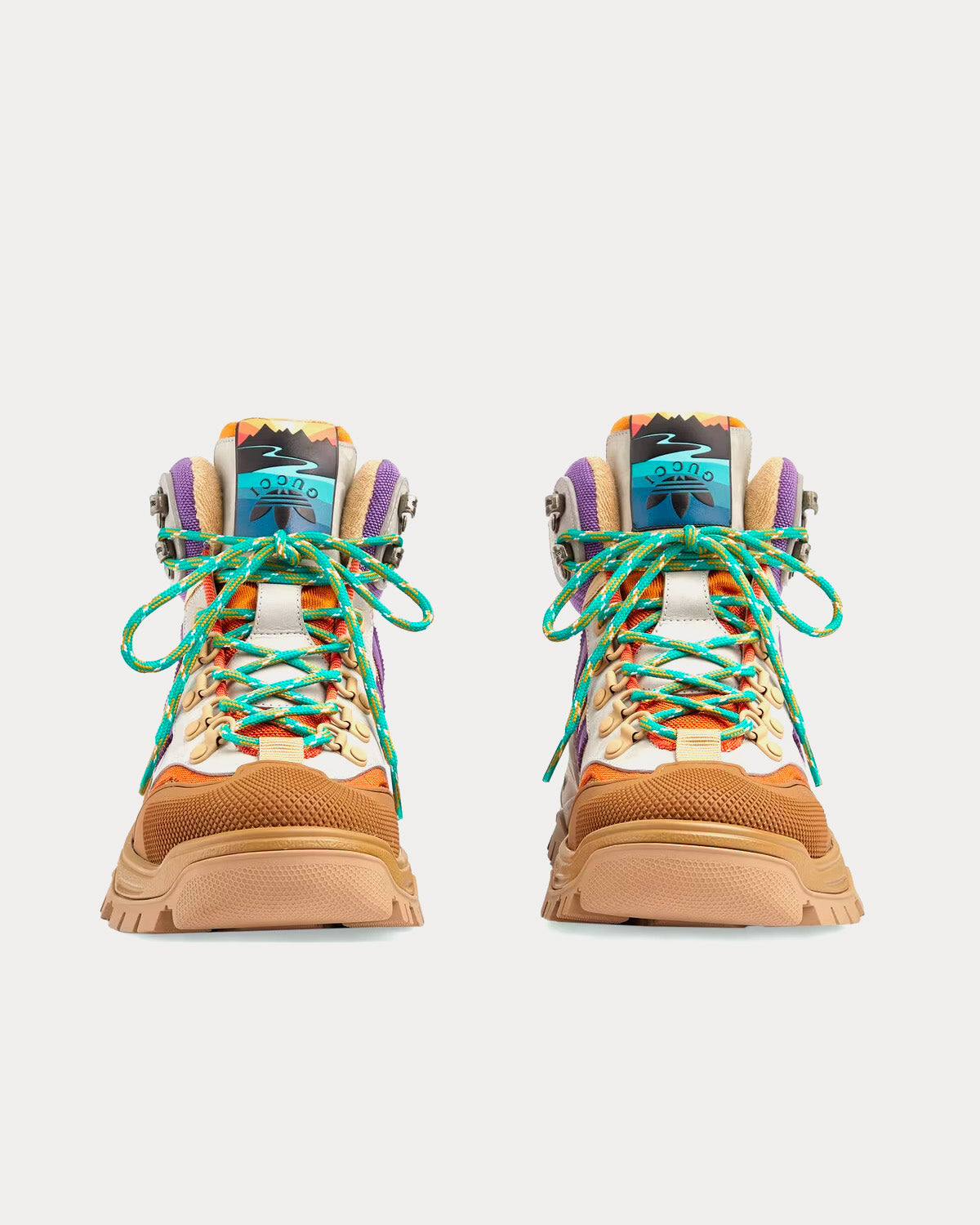 Adidas x Gucci - Lace-Up Technical Canvas Beige / Orange / Purple High Top Sneakers