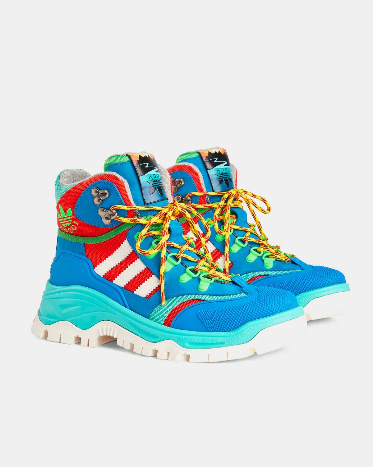 Adidas x Gucci - Lace-Up Technical Canvas Light Green / Blue / Red High Top Sneakers