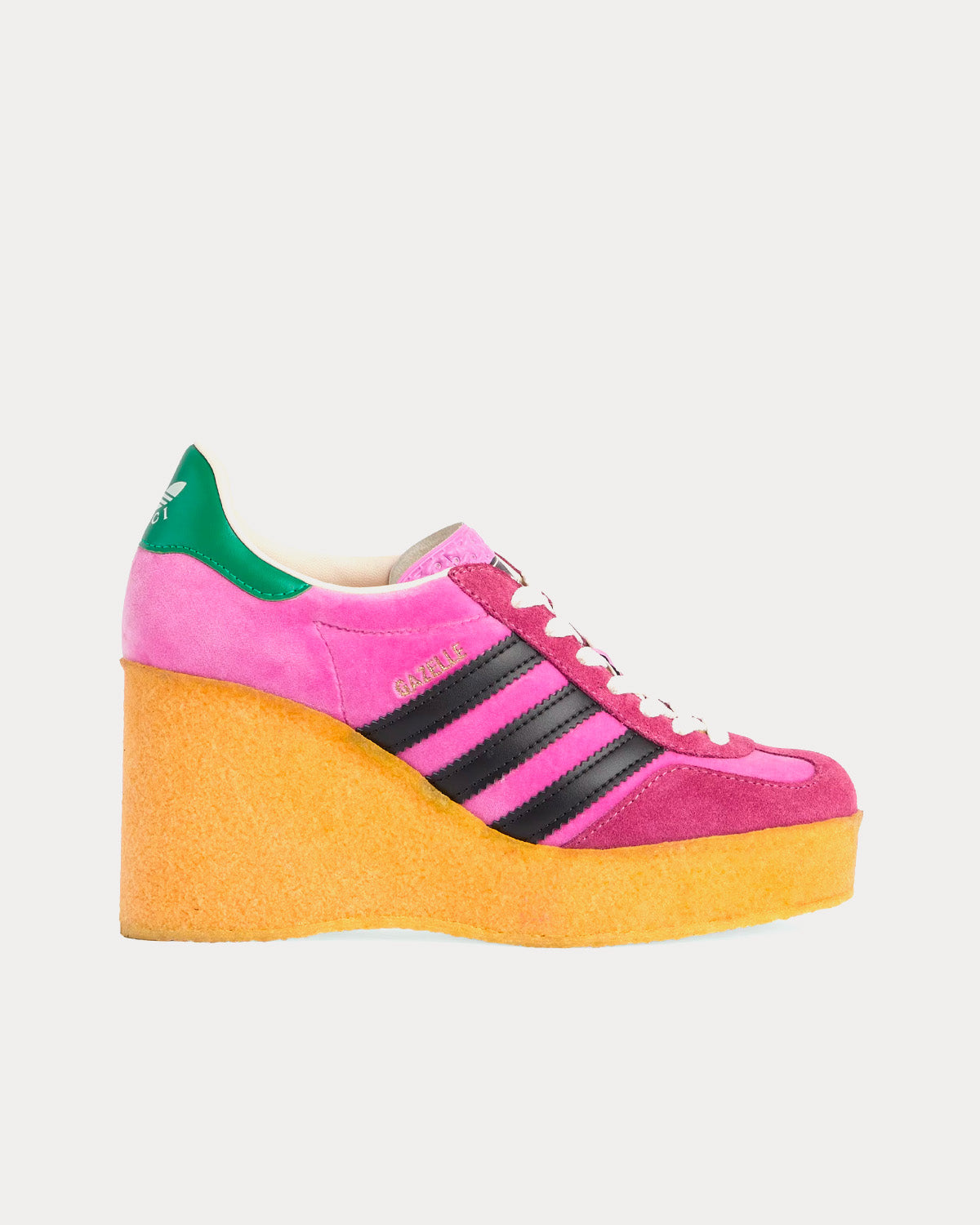 Adidas x Gucci Women's Gazelle Wedge Pink Velvet Low Top Sneakers