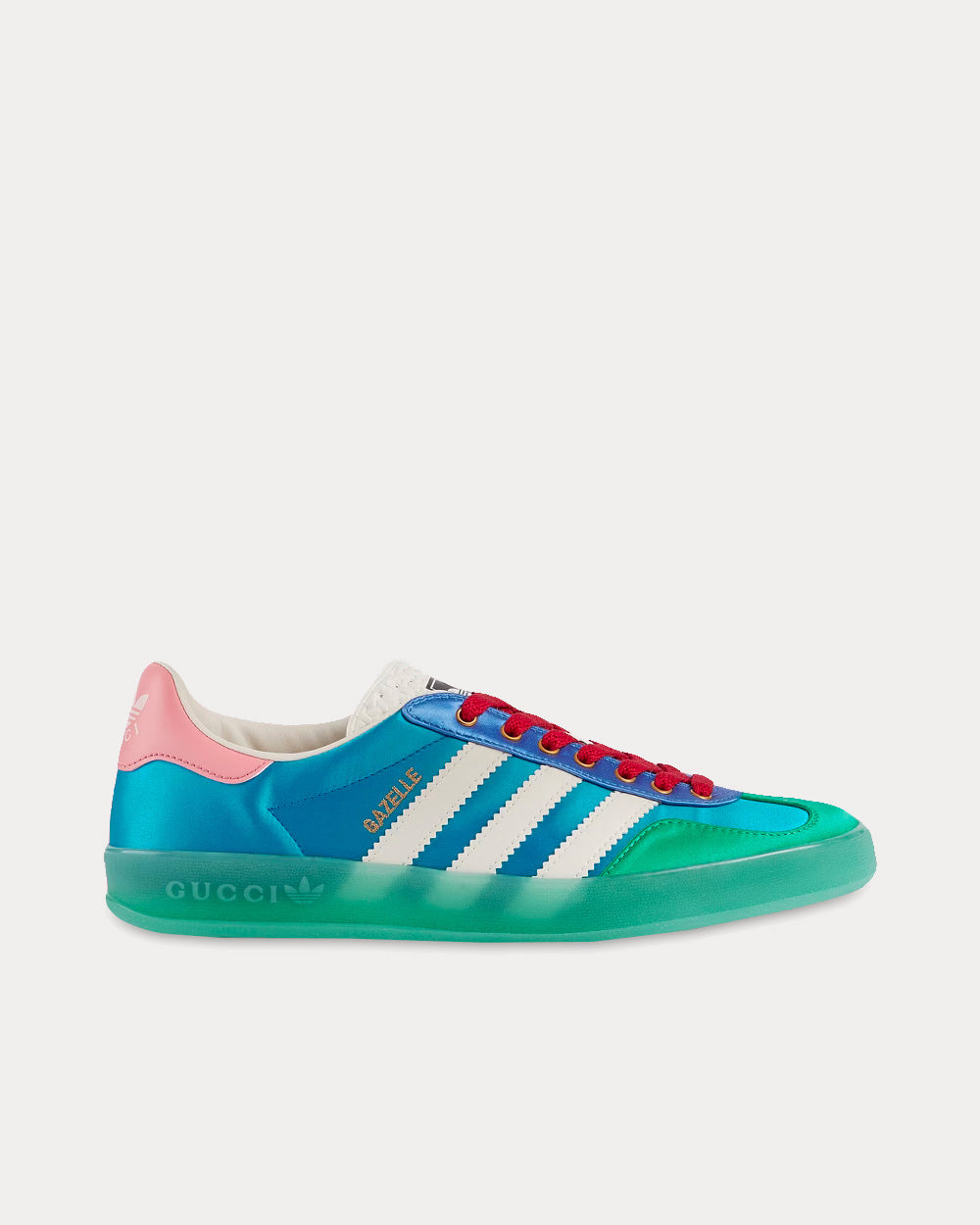 adidas gazelle silver green womens adidas x Gucci Gazelle Light Blue Silk Duchesse Sneakers Blue / Gucci
