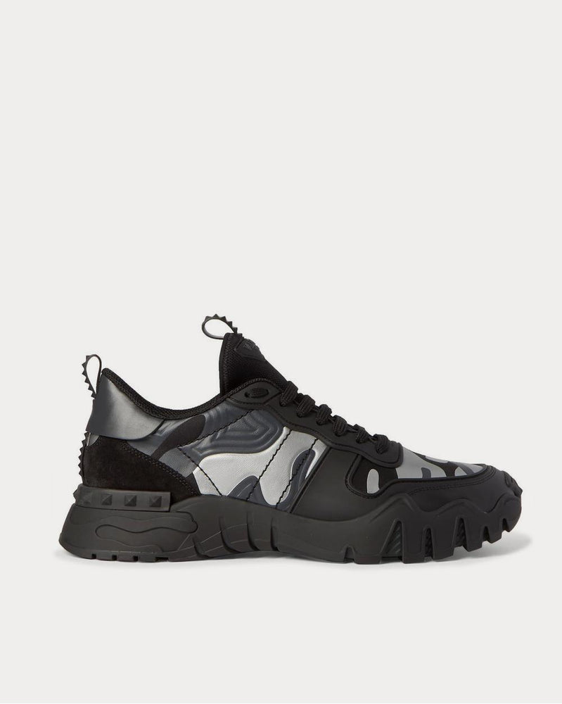 Valentino Rockrunner Plus Camouflage-Print Rubber, Suede and Canvas  Black low top sneakers - 1
