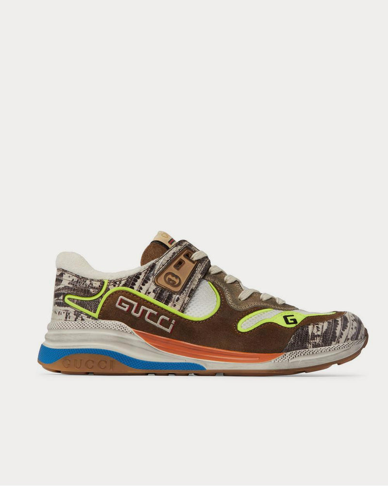 Gucci Ultrapace Distressed Suede, Mesh and Snake-Effect Leather  Multi low top sneakers - 1
