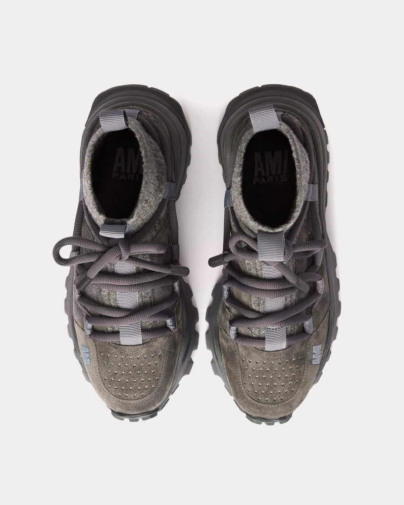 Ami Paris Unisex Otto Grey Mid Top Sneakers
