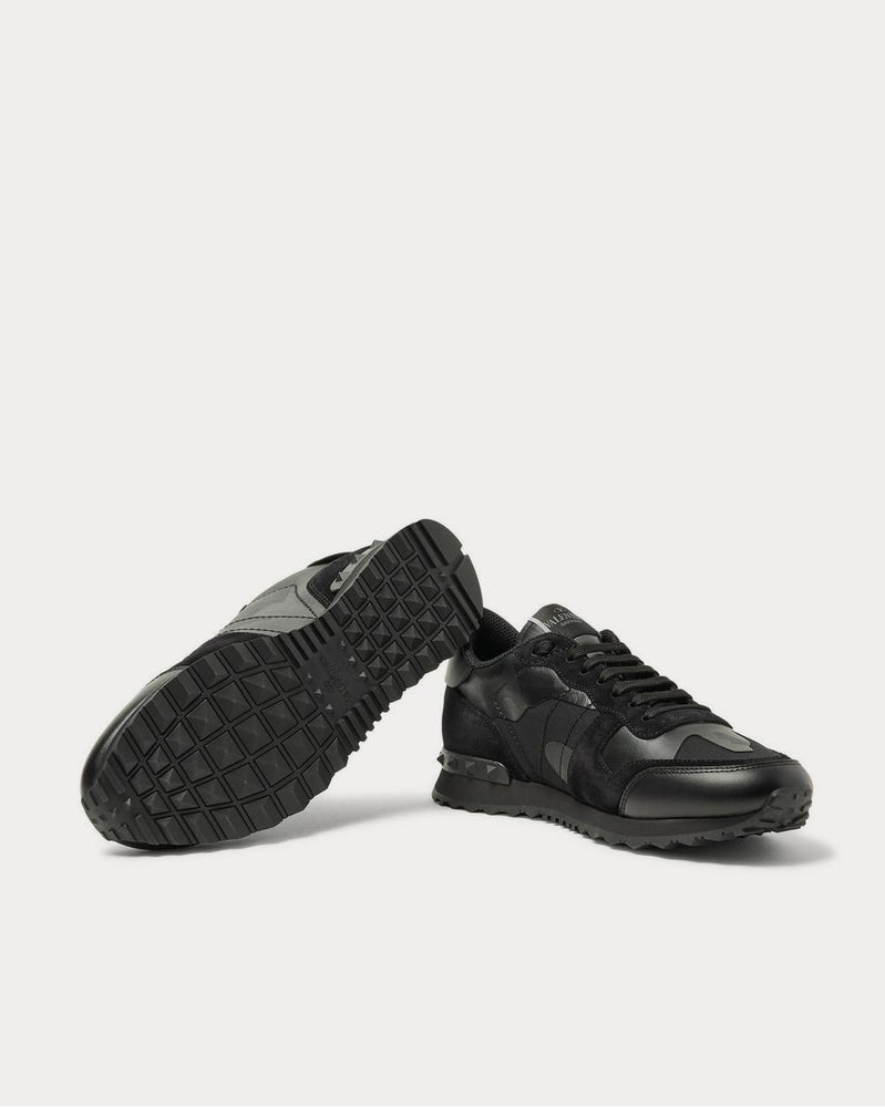 Valentino Rockrunner Camouflage-Print Canvas, Leather and Suede  Black low top sneakers - 3