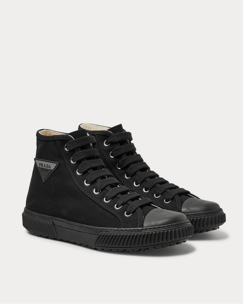Prada Stratus Logo-Appliquéd Canvas High-Top  Black high top sneakers - 2
