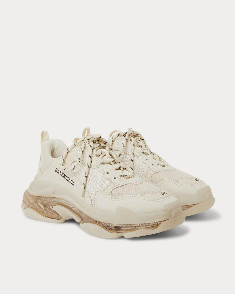 Balenciaga Triple S Clear Sole Mesh, Nubuck and Leather  Ecru low top sneakers - 2