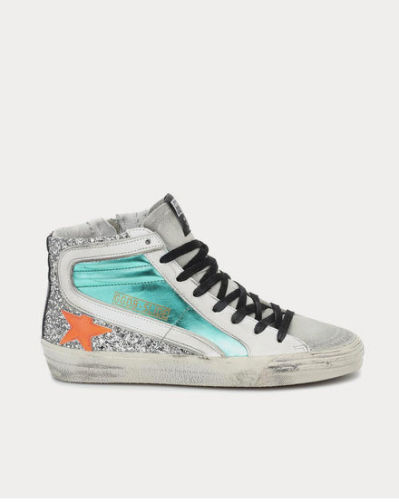 Golden Goose Slide metallic leather  Aquamarine High Top Sneakers - 1