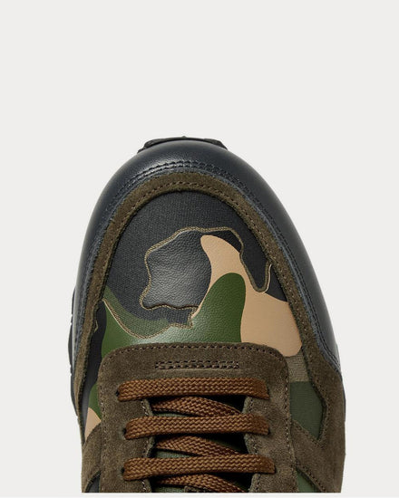 Valentino Rockrunner Camouflage-Print Canvas, Leather and Suede  Green low top sneakers - 5