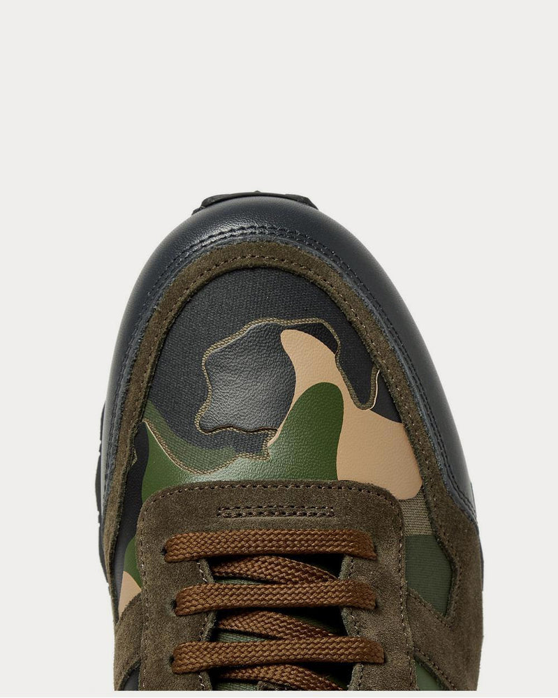 Valentino Rockrunner Camouflage-Print Canvas, Leather and Suede  Green low top sneakers - 5