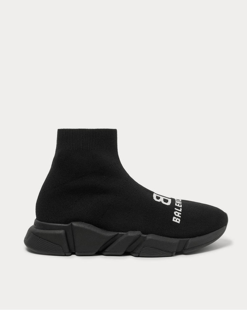 Balenciaga Speed Sock Logo-Print Stretch-Knit Slip-On  Black high top sneakers - 1