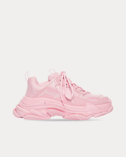 Balenciaga Triple S Allover Logo Double Foam & Mesh Pink / White Low Top Sneakers - 1