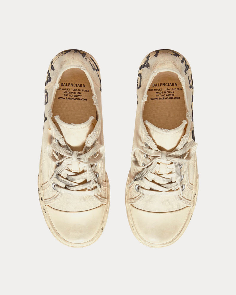 Balenciaga Paris Destroyed Cotton Graffiti White / Black Low Top Sneakers - 2
