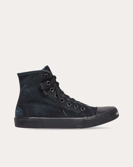 Balenciaga Paris Destroyed Cotton & Rubber Black High Top Sneakers - 1