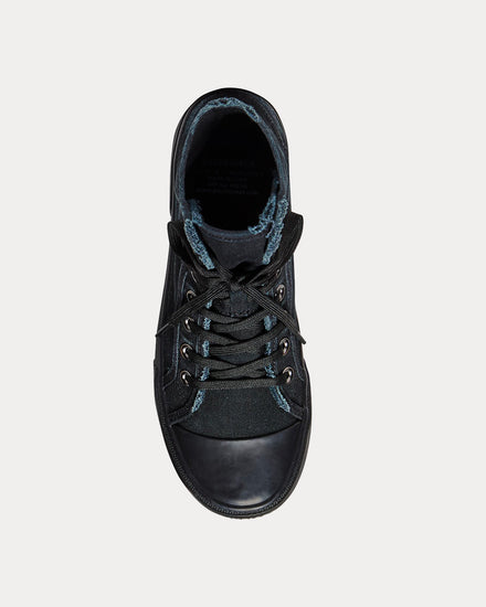 Balenciaga Paris Destroyed Cotton & Rubber Black High Top Sneakers - 2