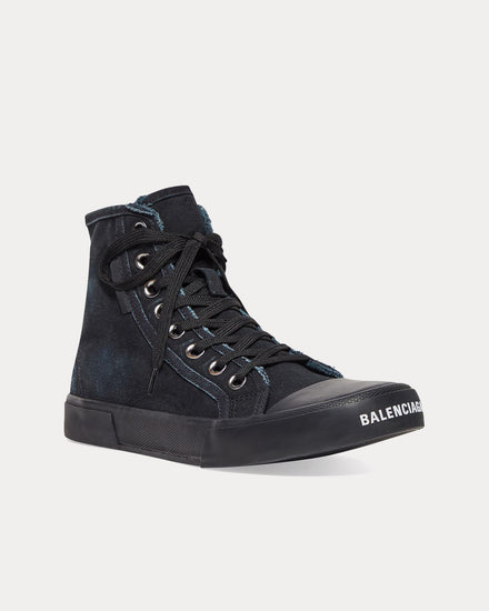 Balenciaga Paris Destroyed Cotton & Rubber Black High Top Sneakers - 3