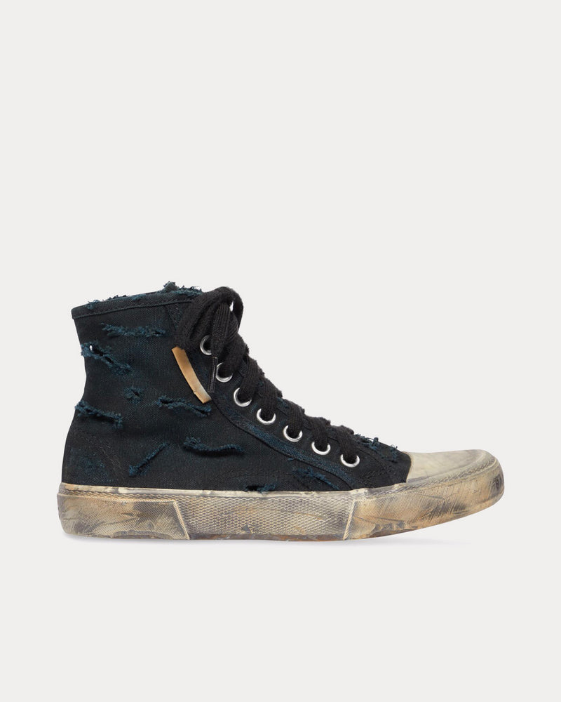 Balenciaga Paris Full Destroyed Cotton & Rubber Black High Top Sneakers - 1