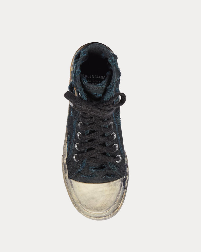 Balenciaga Paris Full Destroyed Cotton & Rubber Black High Top Sneakers - 2