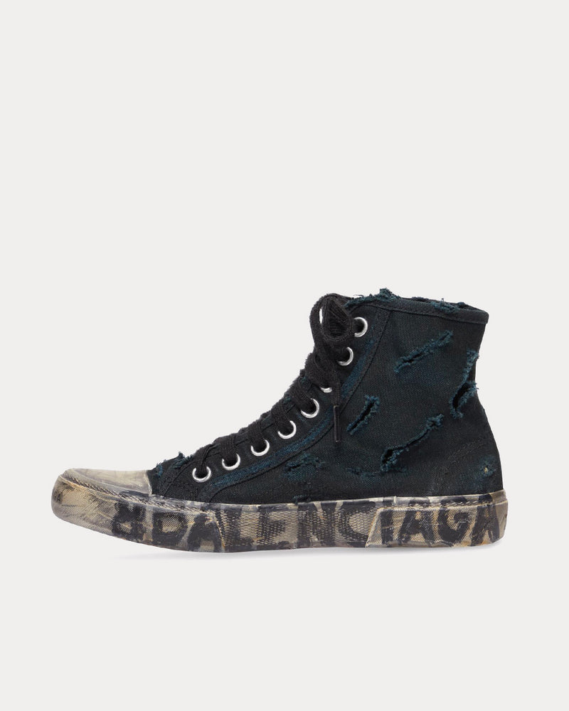 Balenciaga Paris Full Destroyed Cotton & Rubber Black High Top Sneakers - 5