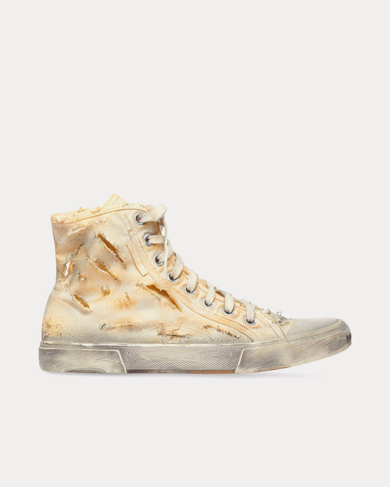 Balenciaga Paris Full Destroyed Cotton & Rubber White High Top Sneakers - 1