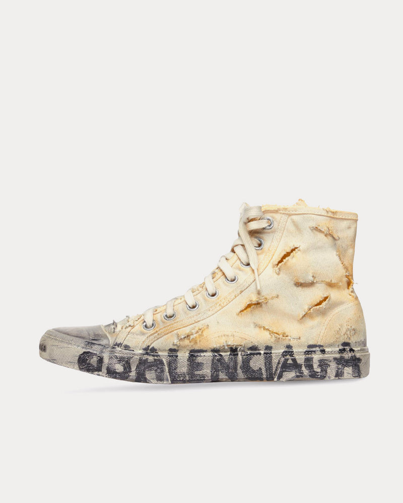 Balenciaga Paris Full Destroyed Cotton & Rubber White High Top Sneakers - 5