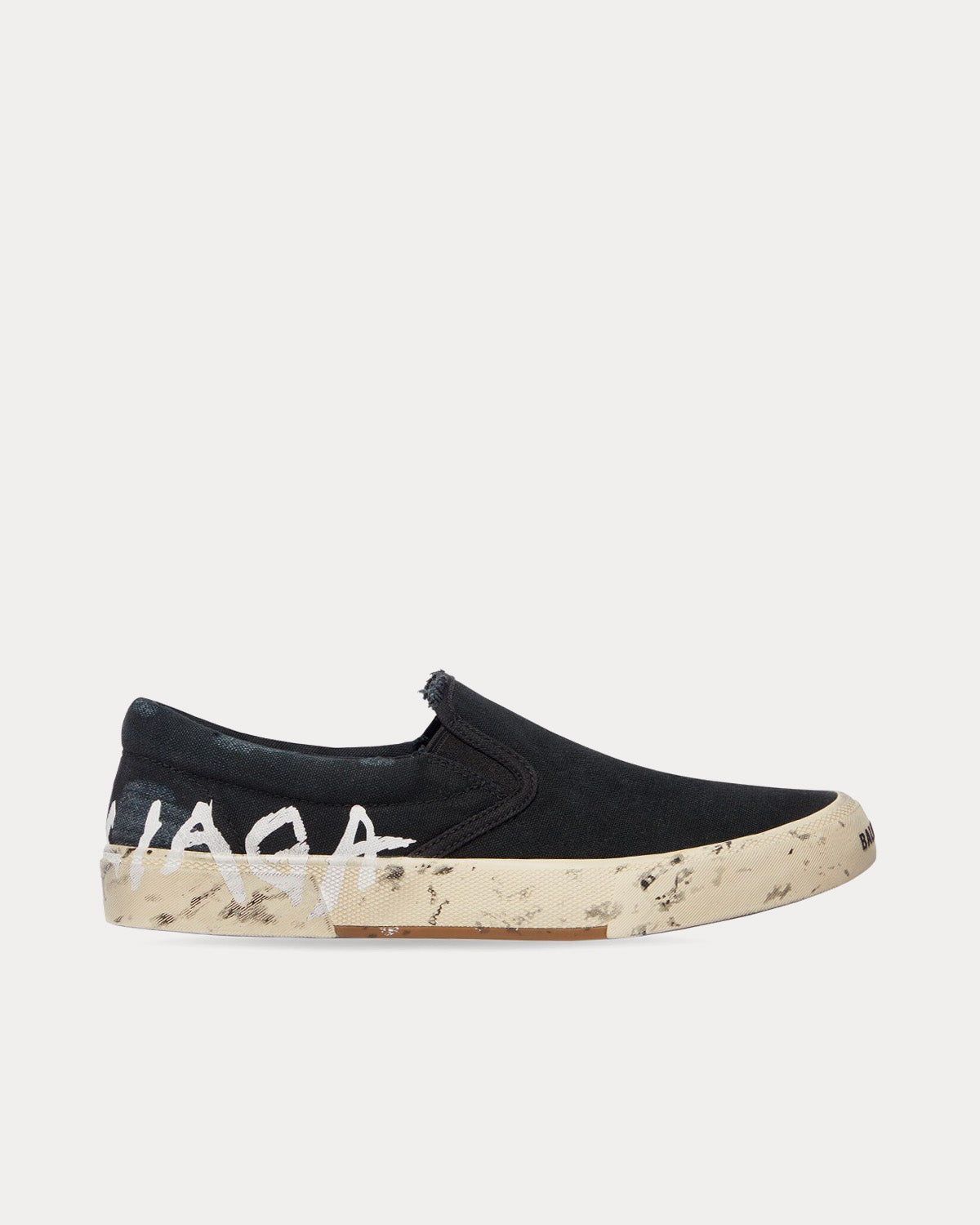 Balenciaga Men's Paris Destroyed Cotton Graffiti Black Slip On Sneakers \u0026  Trainers